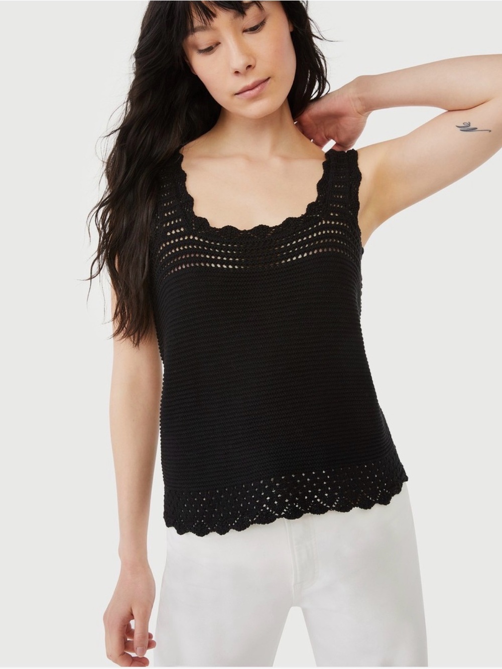 Free Assembly Black Crochet Scoop Neck Tank Top